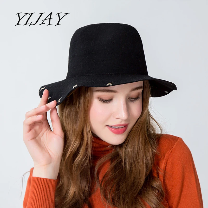 

Women Men 100%Wool Fedora Hat With Rivet Elegant Lady Dad Winter Autumn Wide Brim Jazz Church Godfather Sombrero Caps