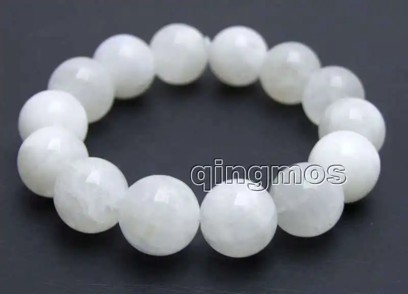 

Qingmos White Round Natural High Quality Moonstone Bracelet for Women with Genunie Stone 12mm Stone Bracelet Jewelry 7.5" bra411