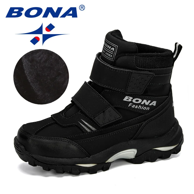 BONA New Popular Ankle Boots Boys Children Motorcycle Hook and Loop Anti-slip Outdoor Hiking Boots Boy\'s Winter Footwear