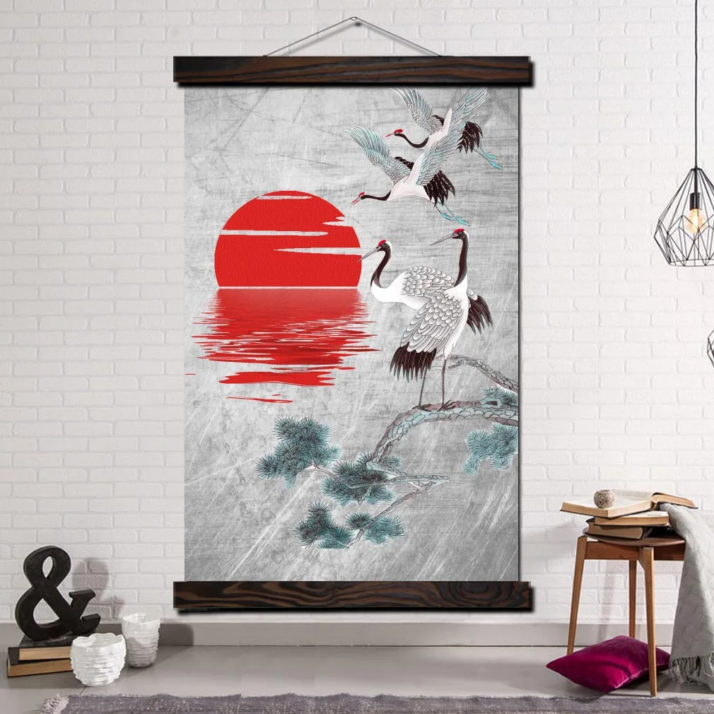 

Modern Canvas Art Prints Poster Wall Painting Scroll Painting Artwork Wall Art Pictures Painting Art Red-crowned crane Japan Art