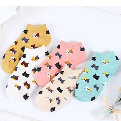 5Pairs New Women Cotton Ankle Socks Cute Cat Colorful Funny Socks Casual Animal Fruit Cake Cartoon Socks For Girls