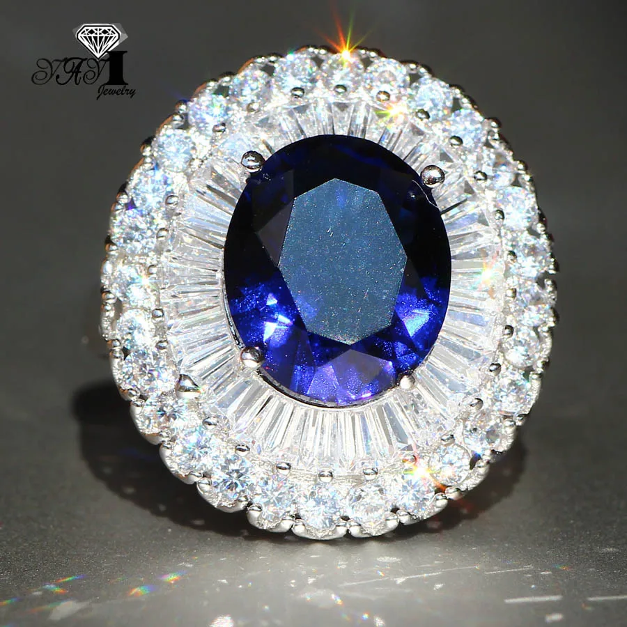 YaYI Jewelry Fashion  Princess Cut 5.5CT Blue Sapphire Natural Zircon Silver Color Engagement wedding Party Rings