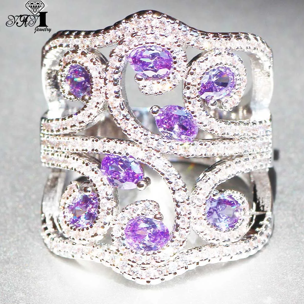 YaYI Jewelry Bohemia Natural Amethyst  Moissanite Gemstones Zircon Silver Color Engagement Wedding Precious Rings