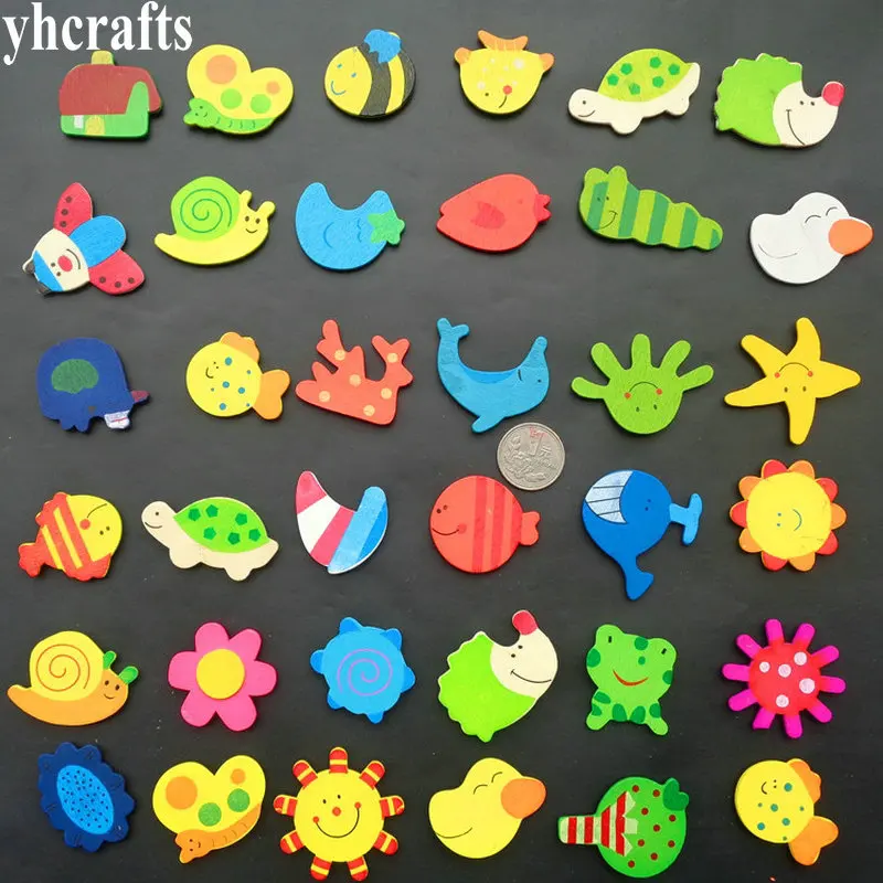 12PCS/LOT.Random 12 design ocean flower insect frog cute wood fridge magnet Home decoration Early learning educational toys OEM