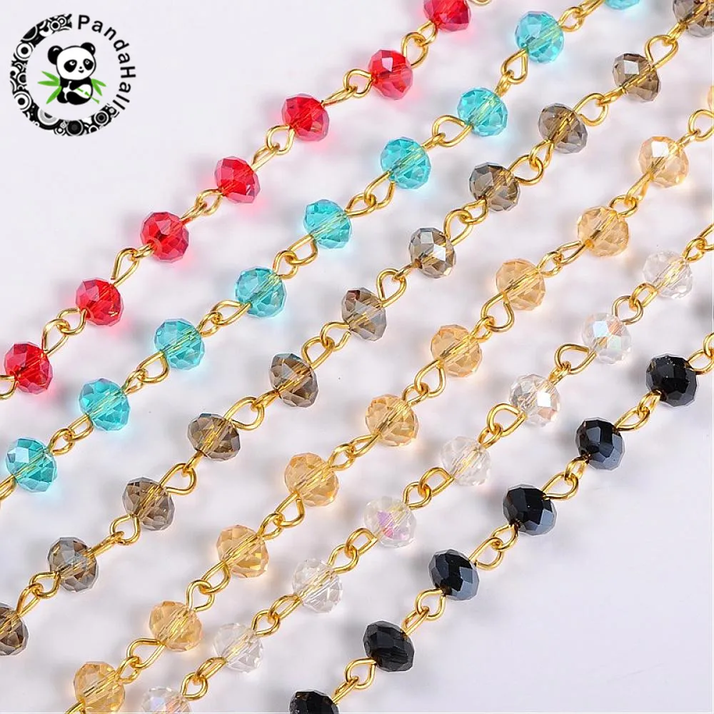 6mm Handmade Abacus Glass Beads Golden Chains for Neckalces Bracelets Making DIY Jewelry Findings ,39.3