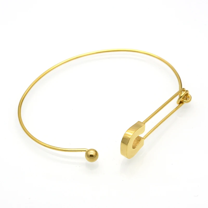 Personality Vintage Simple Stainless Steel Metal Plain Nautical Pin Wire Bangle Thin Gold Color Bracelet For Birthday Gift