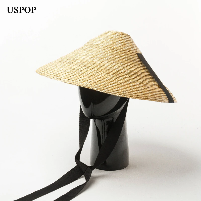 USPOP New Sun hat women conical straw hat summer wide brim wheat straw hat female lace-up straw beach hat