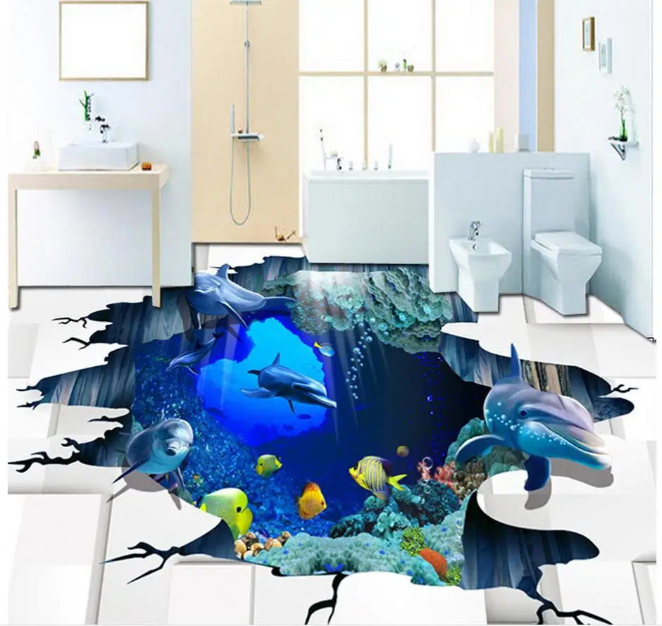 Custom Photo Floor 3D Wallpaper Modern Art Ocean World Outdoor 3D Stereo Painting Mural-3d PVC Wallpaper Self-adhesive Floor