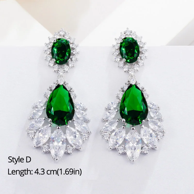 BeaQueen Classic Big Water Drop Green Crystal Long Hanging Earrings Oval Round Heart Cubic Zirconia Women Wedding Jewelry E292