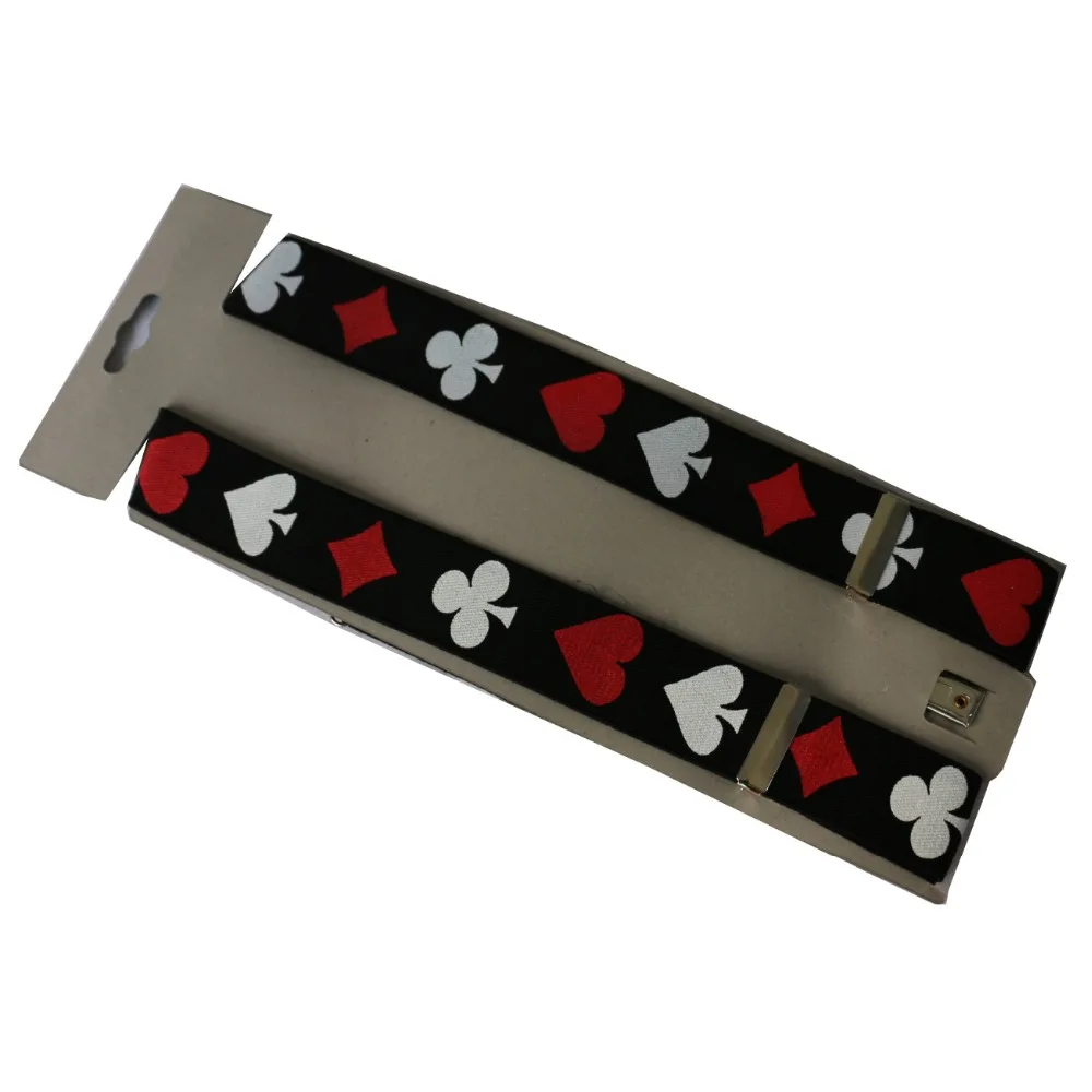 Free Shipping 2018 New Male Adjustable 3.5cm Wide Poker Printing Suspenders For Mens