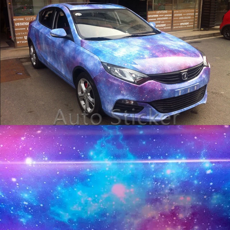 

1.52*5/10/15/20/25/30m Blue Purple Space Galaxy Vinyl Car Wrap Film Camo Printed Vinyl Glossy Galaxy stickerbomb Covering