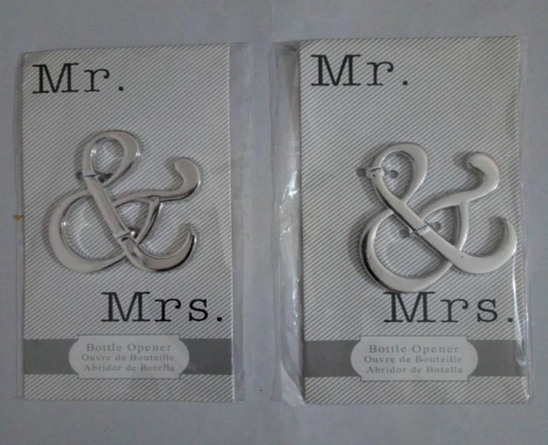 100PCS/Lots Unique Design Mr. & Mrs. Silver-Finished ampersand wine bottle opener Wedding party souvenir Gift for guests