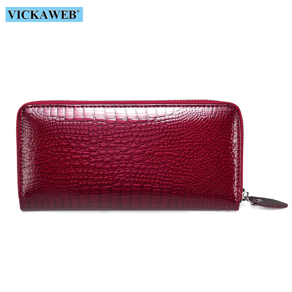 VICKAWEB Wristlet Wallet Purse Genuine Leather Wallet Female Long Zipper Women Wallets Card Holder Clutch Ladies Wallets AE38