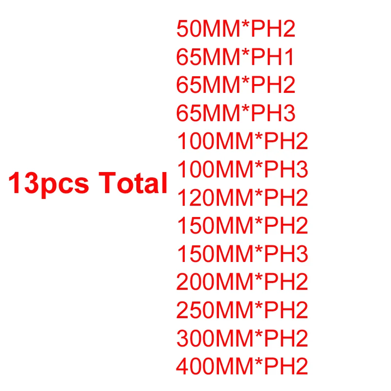 13pcs/lot Double Head Phillips PH1 PH2 PH3 Cross Screwdriver Bit Electric Bits 50/65/100/120/150/200/250/300/400mm Length