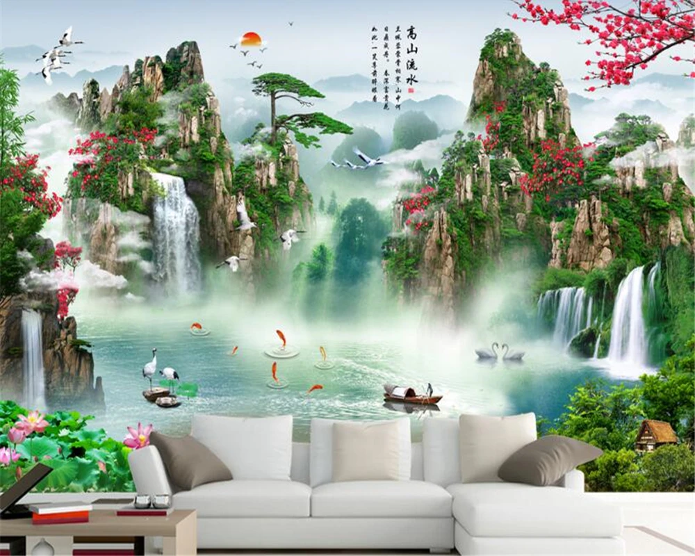 beibehang Beautiful Chinese style landscape waterfall wall decoration 3d wallpaper high mountain personality water papier peint