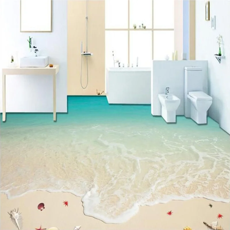 Custom 3D Floor Wallpaper Self-adhesive Waterproof Floor Mural Beach Waves Bedroom Non-slip Wall Paper Home Decor Wall Stickers