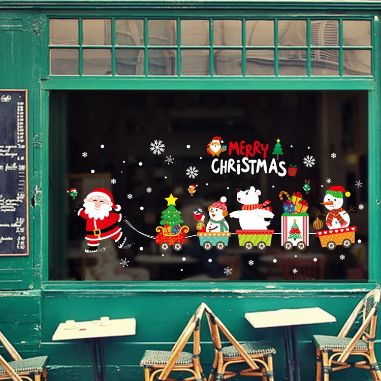 Weihnachtsmann zieht den Zug, Weihnachts-Wandaufkleber für Glasfenster, Heimdekoration, Wandtattoos, Tapeten, Neujahrsaufkleber – Detail 2