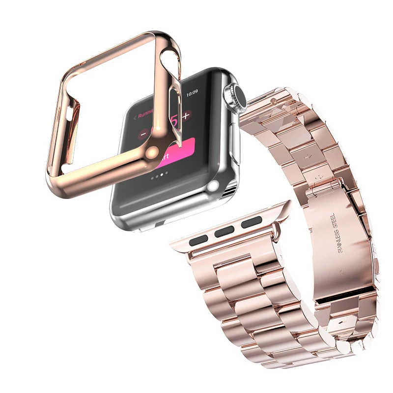 5 Colors 316L Stainless Steel Strap For Apple Watch Band Gold Plating Cover Case for Series 2 iWatch 1st 2nd Bracelet 38mm 42mm