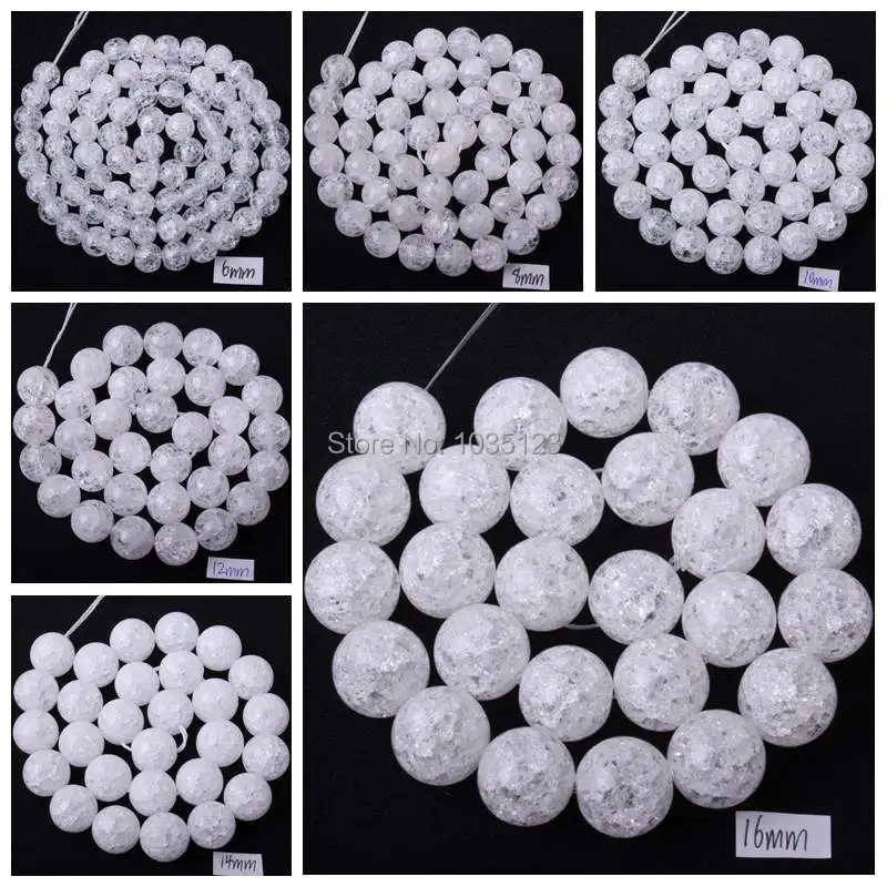 Cracked Round White Crystal Quartzs 4/6/8/10/12/14/16/18/20mm Loose Beads Strand 15\