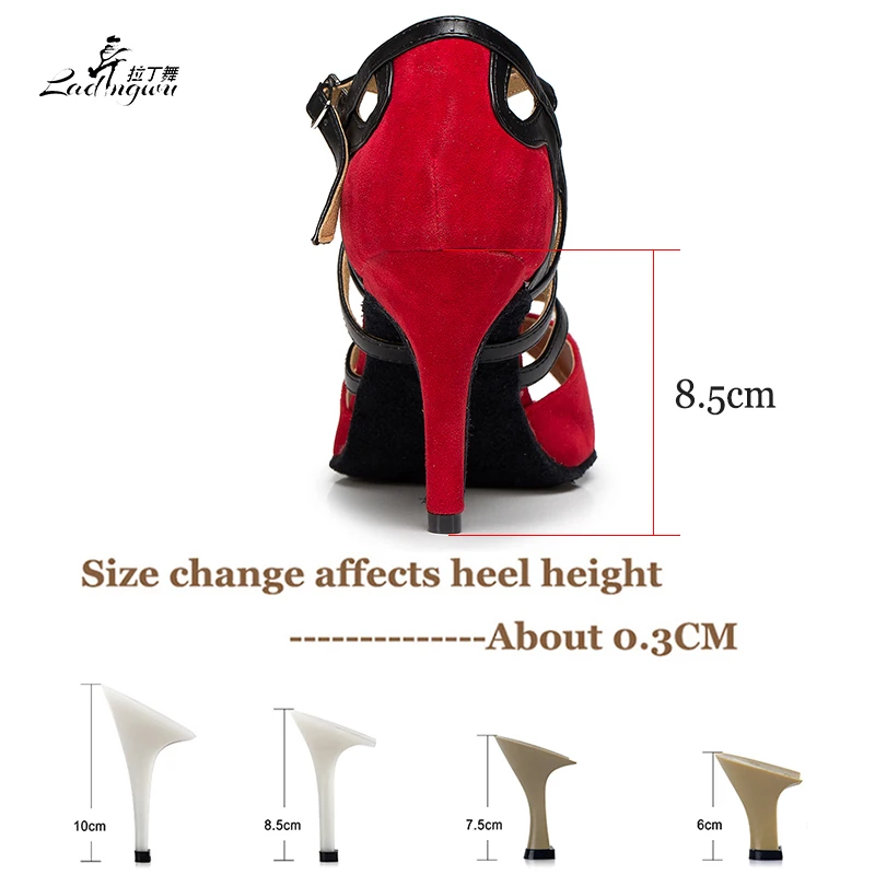 Ladingwu Hot Selling Flannel and PU Women High Heel Red/Black Shoes For Women Soft Bottom Latin Salsa Ballroom Dance Shoes