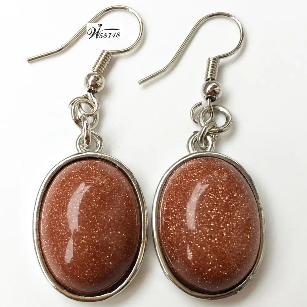 Carnelian Howlite Crystal Malachite Goldstone Aventurine Oval Art Dangle Earrings 1Pair WFH632