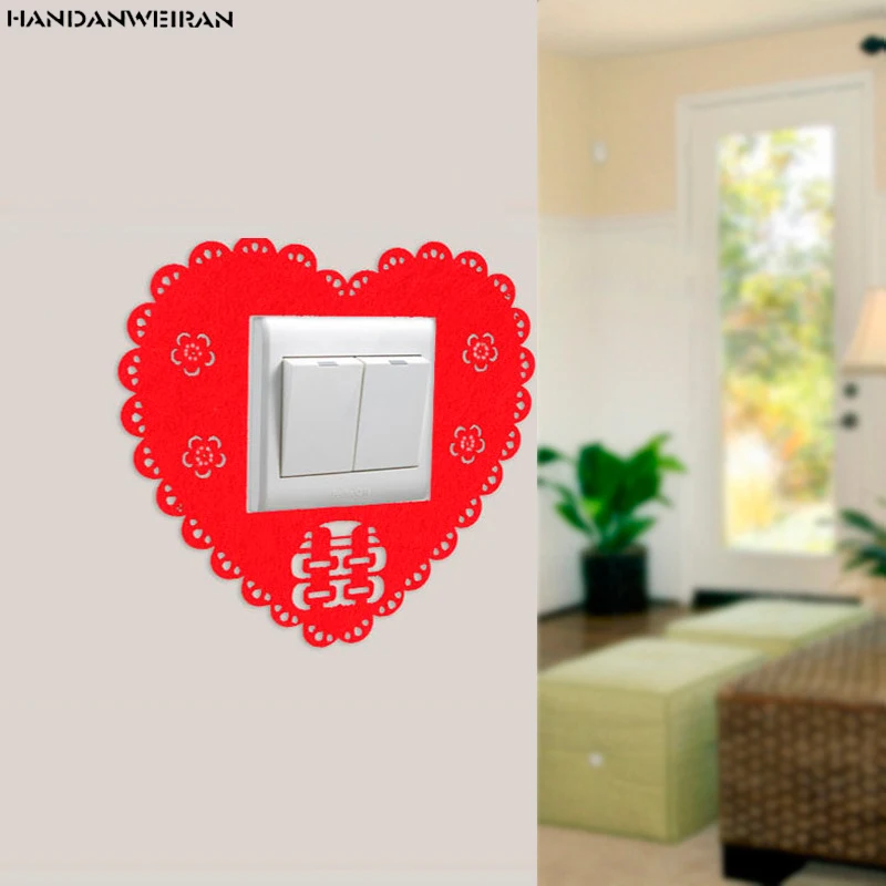 3PCS/LOTS Wedding Decoration Heart Shaped Switch Red Panel Wall Sticker Home Decor Marriage Living Room Bedroom Switches Decor