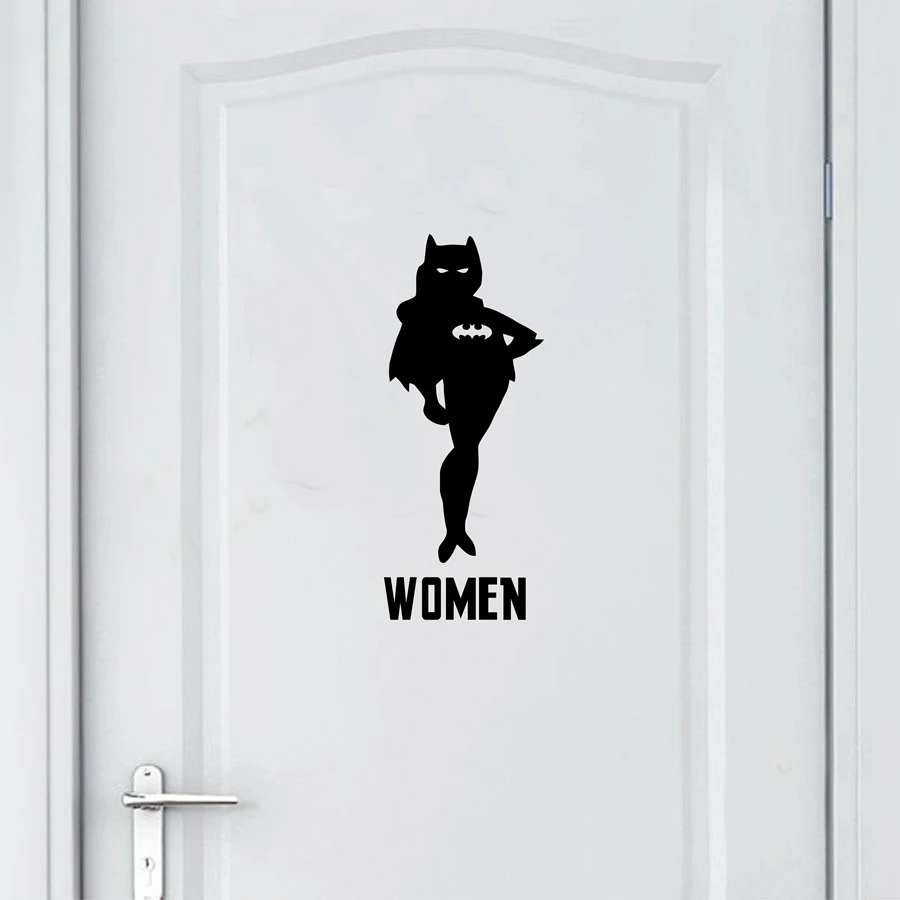 Cartoon Toilet Door Stickers Hero Bat Logo Children\'s Toilet Door Vinyl Decal Sticker Creative Art Mural WC Sign Decoration