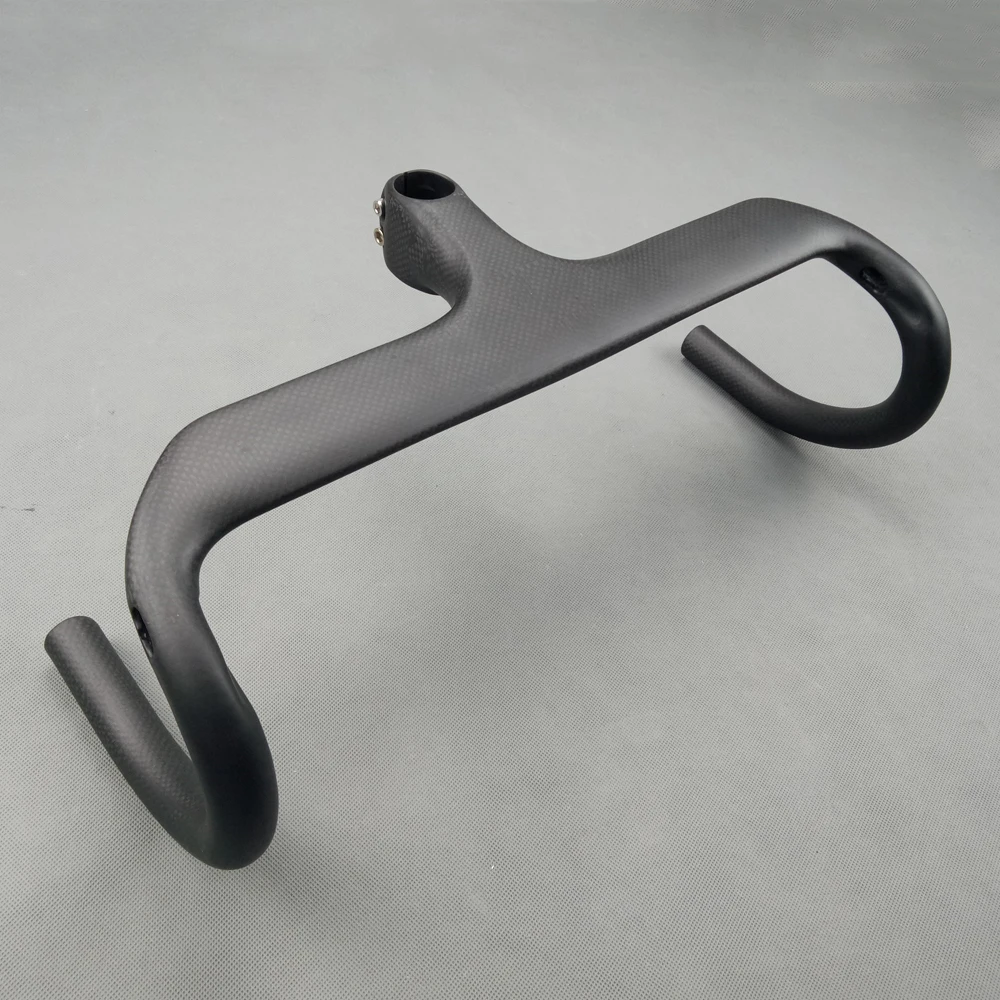 Integrated Handlebars with Stem for Road Bike, No Logo Cycling Carbon Handlebar, 28.6mm, 3K, UD Matte, 400, 420/440