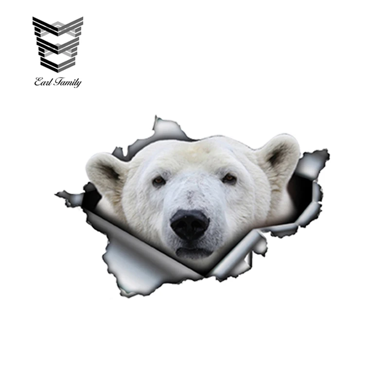 EARLFAMILY 13cm x 8.6cm Polar Bear Car Sticker Car Bumper Decoration Torn Metal Decal Reflective Sticker Waterproof Car Styling