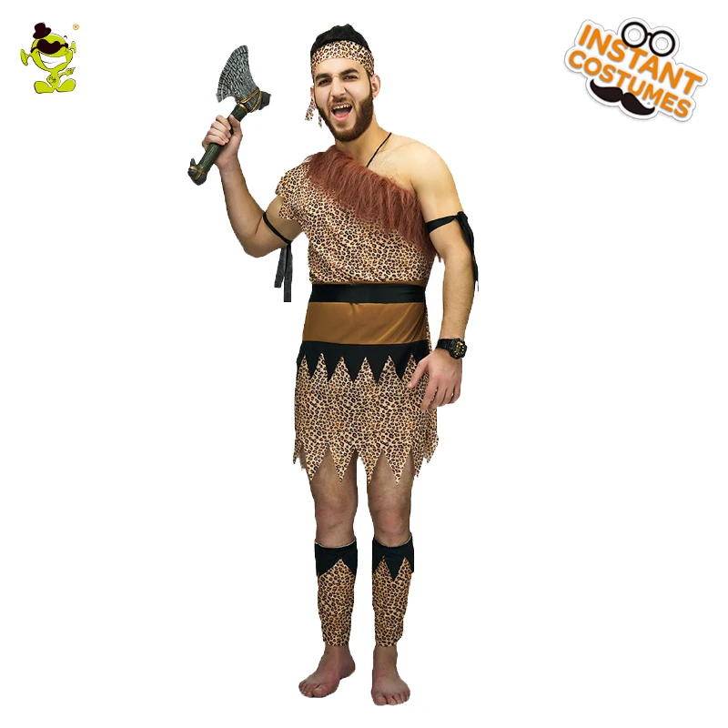 Ancient Caveman Costume Primitive Stone Age Original Life Halloween Role Play Men's  Caveman Costumes