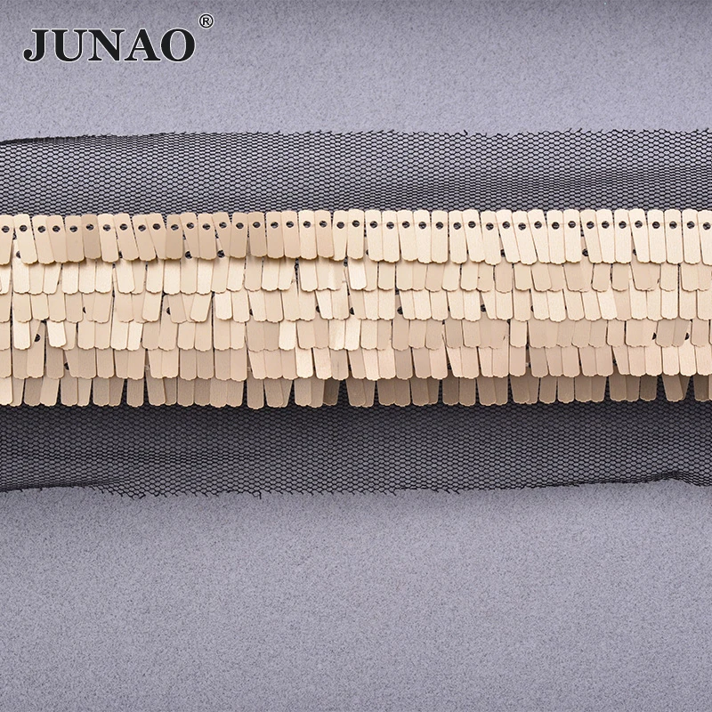 JUNAO 1 Yard 35mm Glitter Silver Gold Sequin Trim Ribbon Sewing Sequins Fabric Decoration Paillette Material Scrapbook Crafts