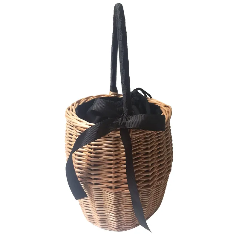 2023 Bohemian Straw Bags Fashion Beach Handbags handmade Summer Wicker Basket Bag With Ribbons Holiday Bags MN666