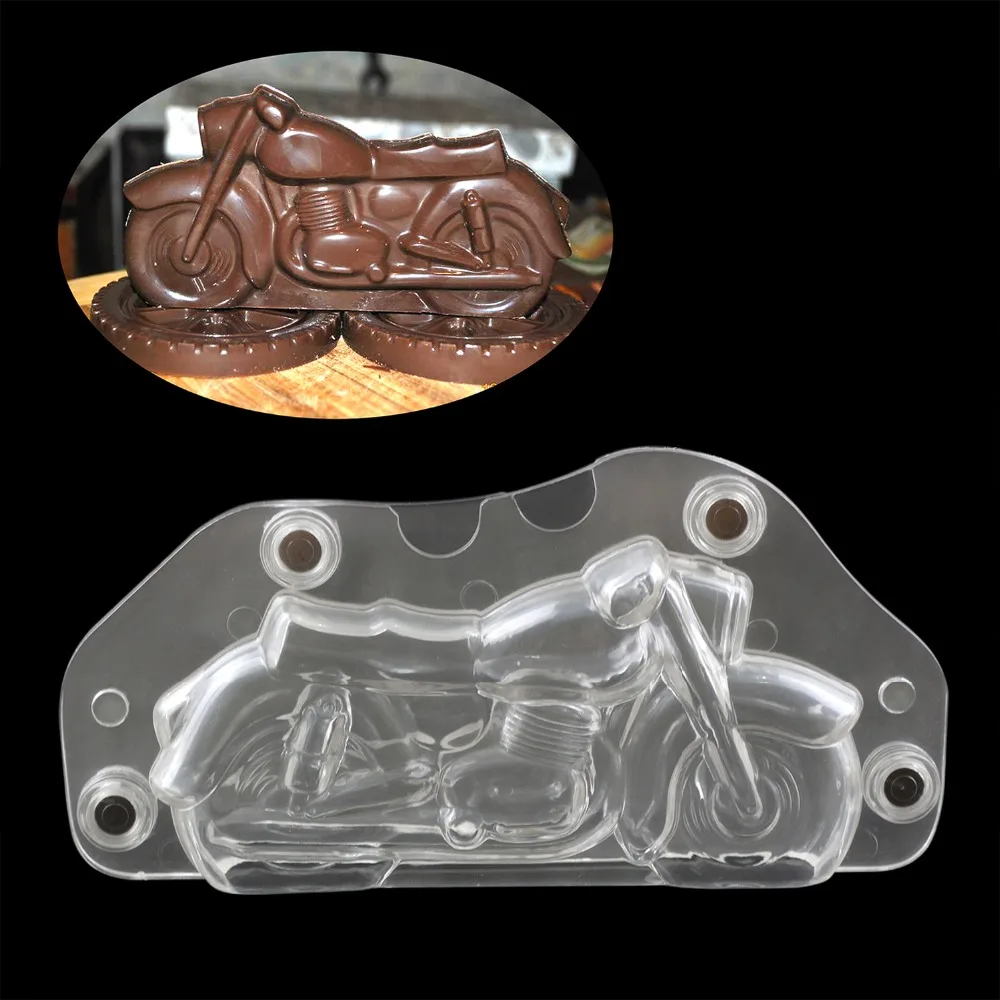3D Motorcycle Shape Polycarbonate chocolate Molds With magnet Baking car Chocolate Mould Candy Cake Decorating Pastry Tool