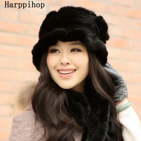 winter women's mink fur hat cap beanie girls natural mink fur fishing hats black brown