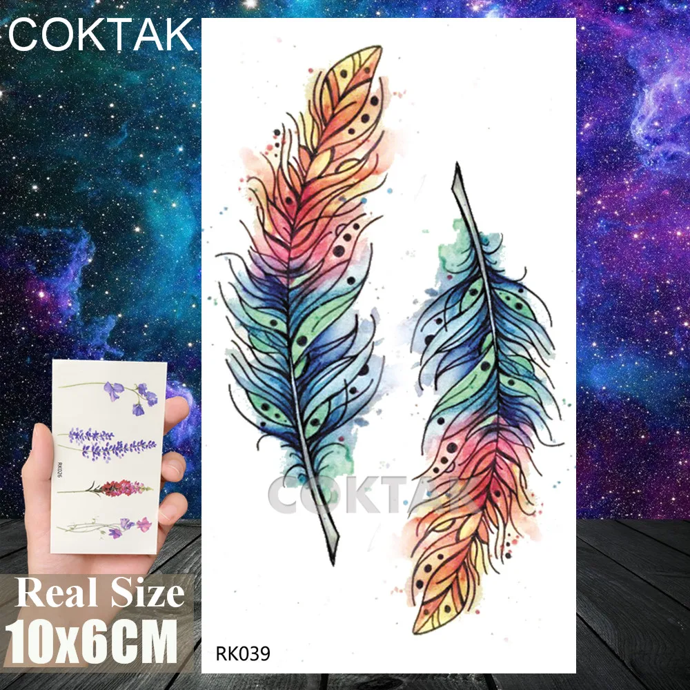 Fashion Temporary Tattoos Sticker Colorful Feather Flower Dreamcatcher Watercolor Tattoo Fake Jewelry Body Art Drawing Tatoos