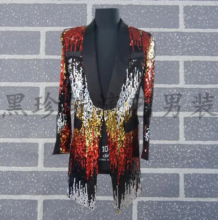 

Fashion Men Blazer Designs Masculino Homme Terno Stage Costumes For Singers Men Sequin Blazer Dance Clothes Jacket Style Dress