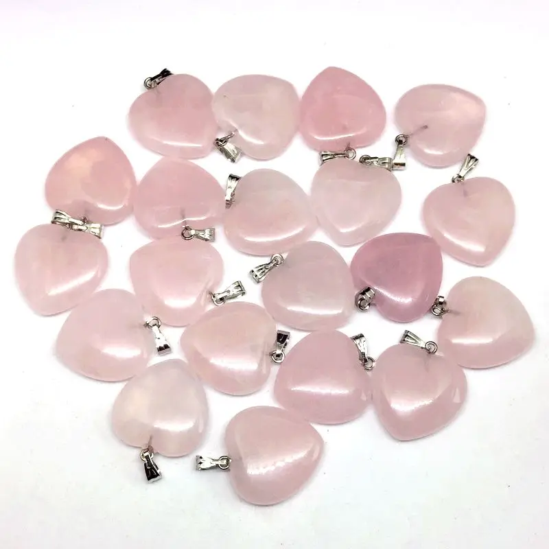 50 pcs Wholesale Nature Rose Quartzs Stone slide Heart Pendants 20 mm Charm Pink Crystal Quartz Bead DIY Earrings Necklace etc