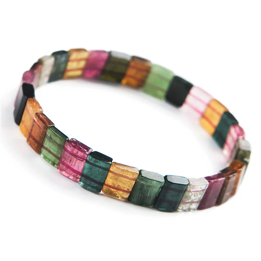 

Natural Colorful Tourmaline Rectangle Beads Bracelet Bangle Jewelry Women Men Stretch Rainbow Tourmaline Bracelet AAAAAA