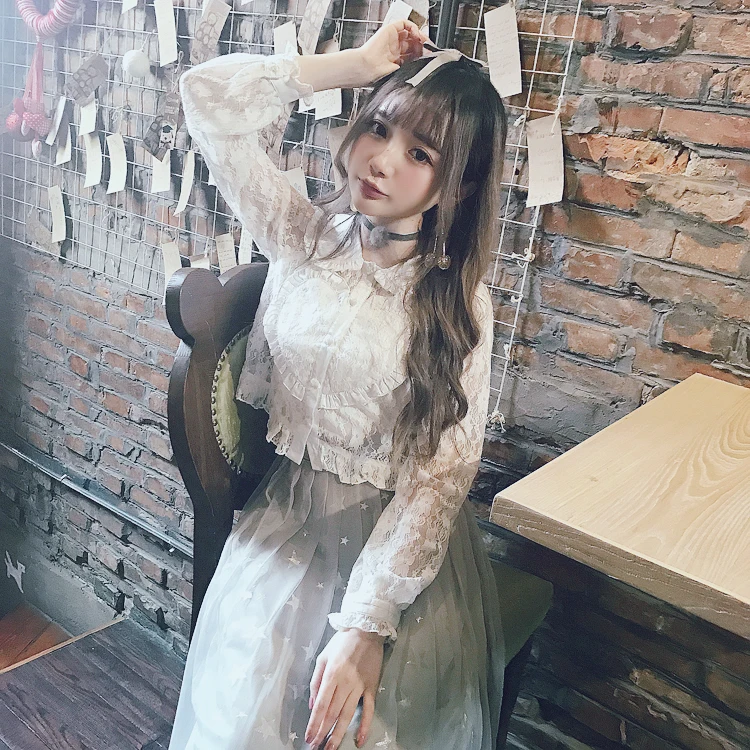 

Princess sweet lolita Bobon21 girl's fashion lolita style full of lace Peter pan baby collar shirt Small sling for gift T1446