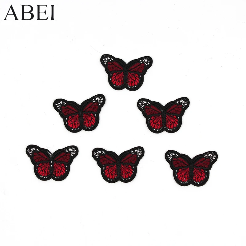 10pcs/lot Dark Red Iron Butterfly Appliques Diy Jeans Stickers Handmade Sewing Bags Garment Patches Clothes Motif Badge Patch