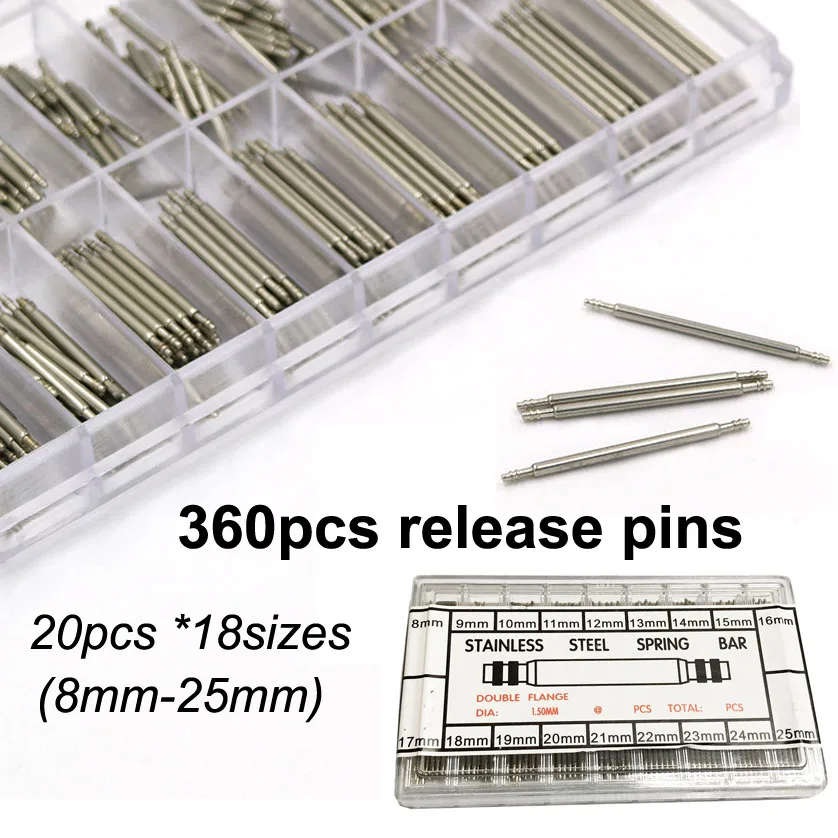 360PCS Watch Repair Tool Kit Watch band Pin Spring Bar Release Pins 8 9 10 11 12 13 14 15 16 17 18 19 20 21 22 23 24 25mm