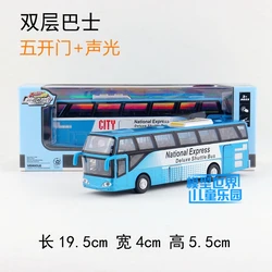 High-simulation double-decker bus, sightseeing bus,1:32 scale alloy pull back cars,5 open door,gift toy,free shipping