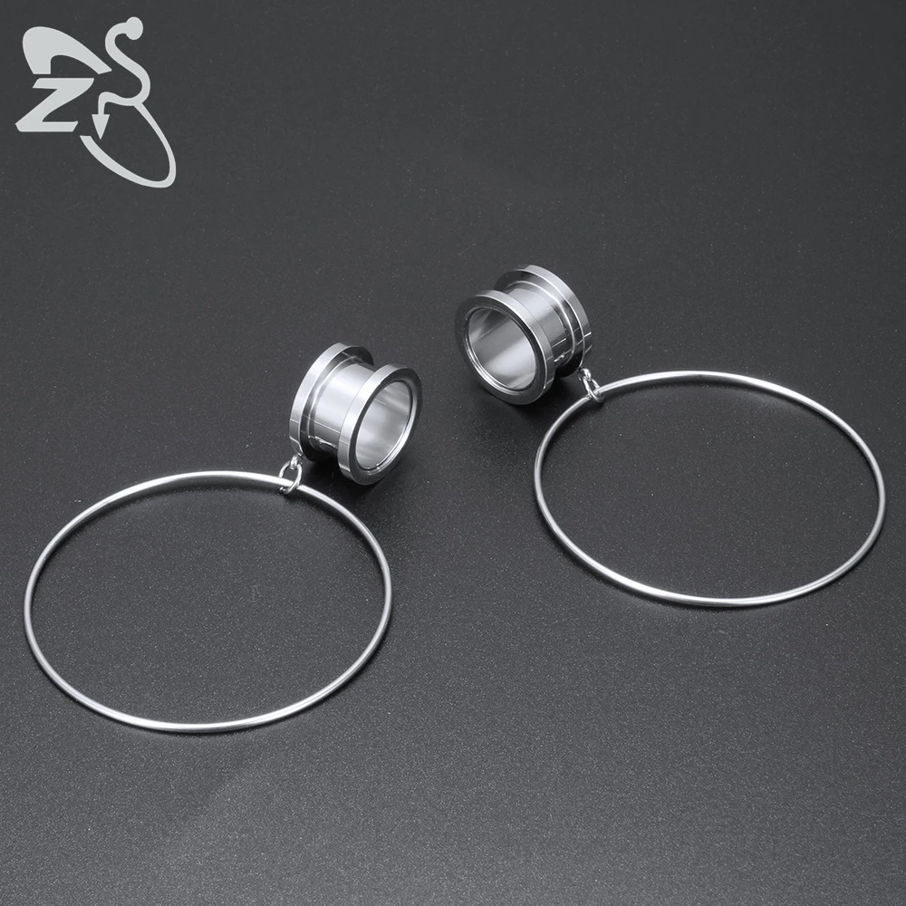 ZS 4-20mm Big Circle Ear Plug Tunnel Stainless Steel Screw Flesh Tunnel Steel Rose Gold Color Ear Tunnels Body Piercing Jewelry