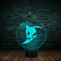 Water Sport athlete 3D Illusion Light surf Style LED 7 Colors touch sensor Night Light USB/Battery Operated Gift Trophy Surfers