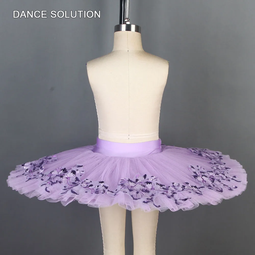 Child and Adult Ballet Dance Practice Tutu Costume Lilac Stiff Tulle Skirt with Appliques Ballet Pacnake Tutu Half Dress BLL043