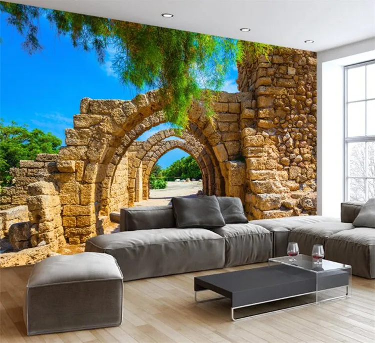 

Custom Photo Wallpaper 3D Stereoscopic Arches Brick Wall Paper Painting Wall Papers Home Decor Living Room Background Landscape