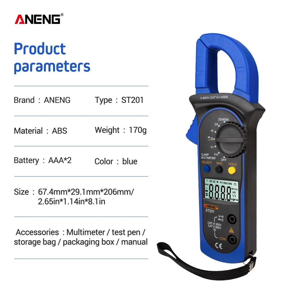 Digital Clamp Multimeter Clamp ammeter transistor tester capacitor test Power test Automotive AC DC voltage tester