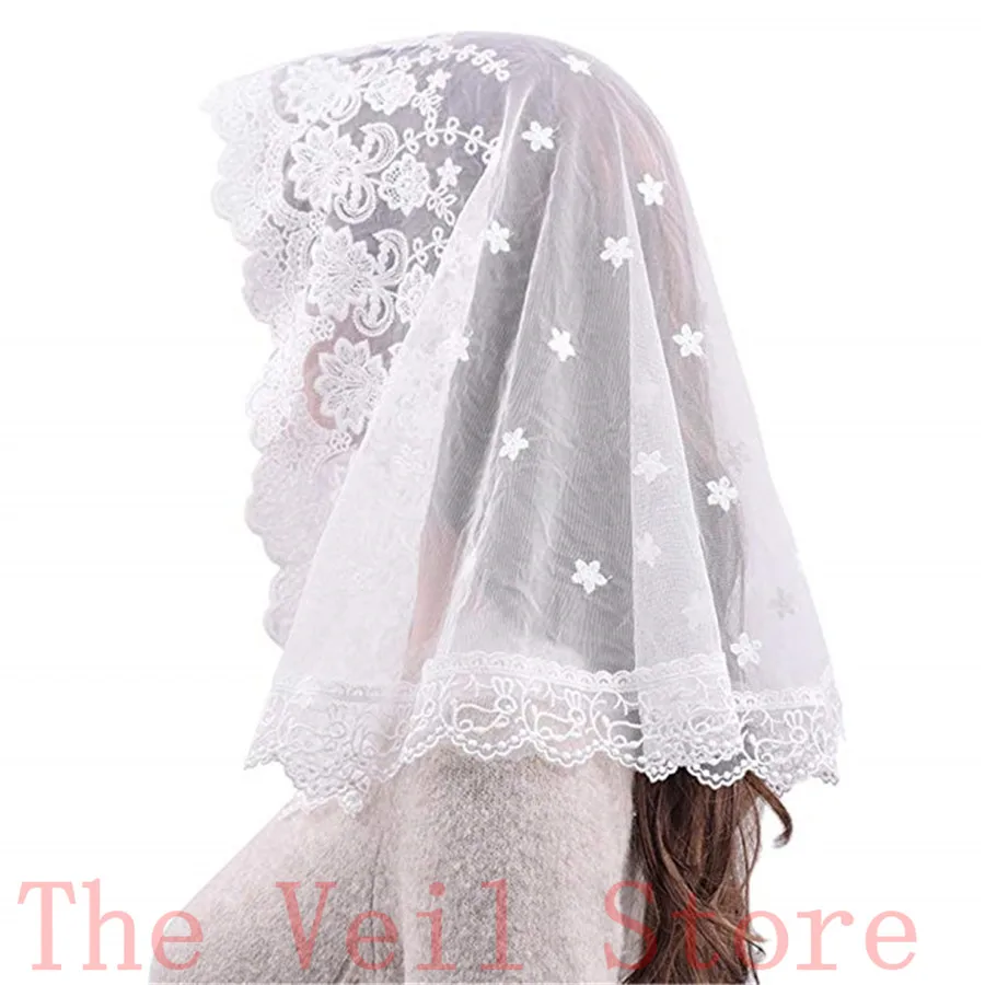 Black white Women Lace Catholic Veil Mantilla for Church Head Covering Latin Mass vela negra Voile Dentelle Mantilla Trational