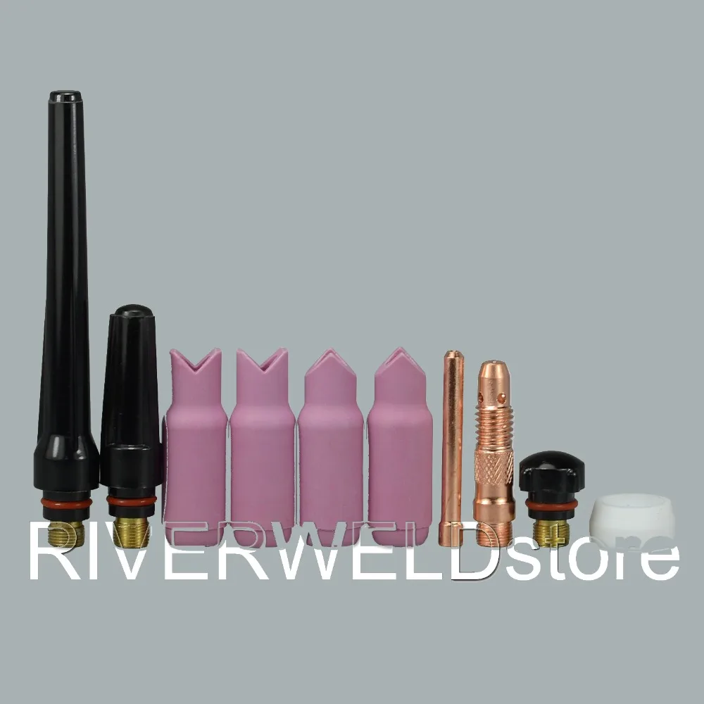 TIG COLLET Body 0.040 "10N30 COLLET 90 องศาถ้วยอลูมินาชุดอุปกรณ์เสริมสำหรับไฟฉายเชื่อม TIG SR WP 17 18 26 วัสดุสิ้นเปลือง 10PK