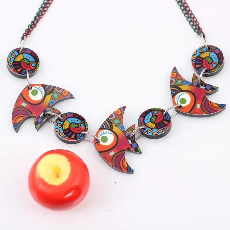 Bonsny colorful fish necklace  face new 2014 lovely cutependant fashion girls acrylics  for woman Free shipping